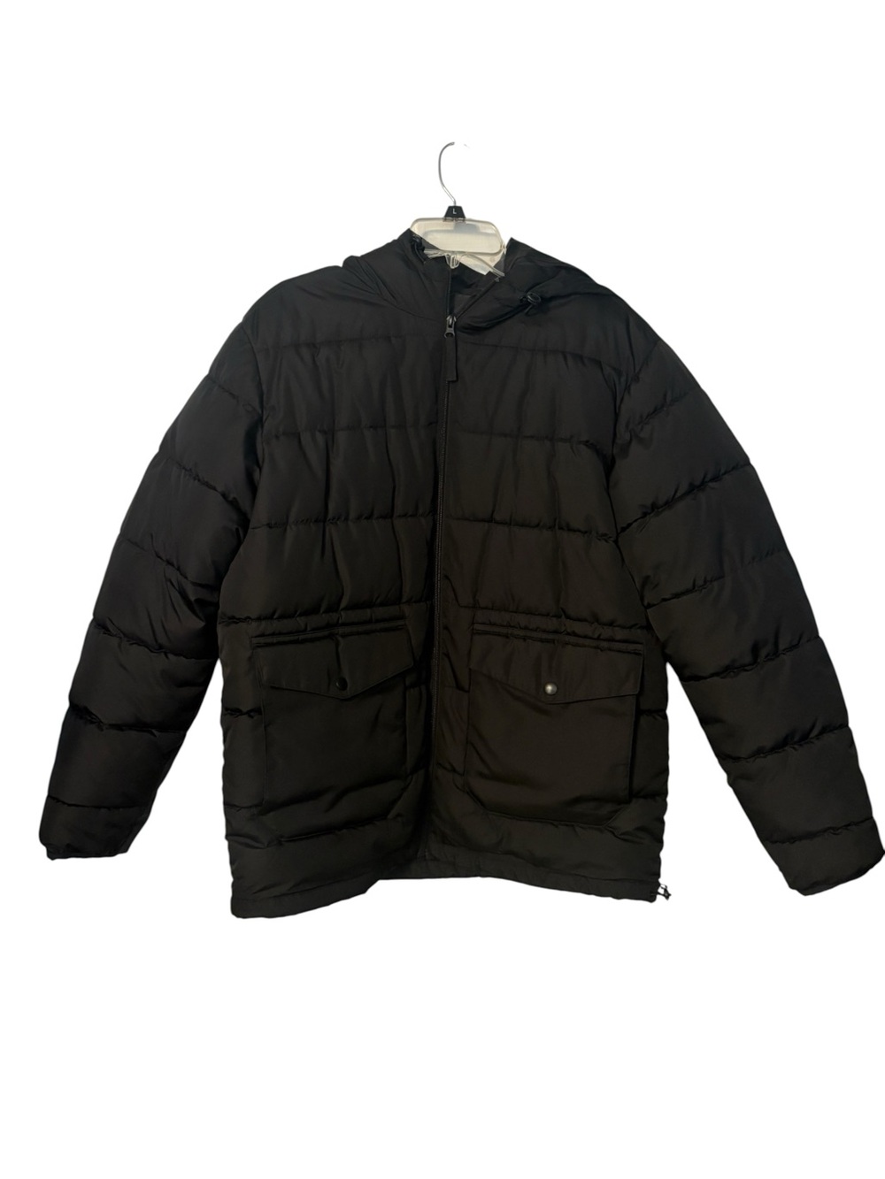 Old Navy Quilted Puffer Jacket Size Medium Black Full Zip Patch Pockets Hooded
